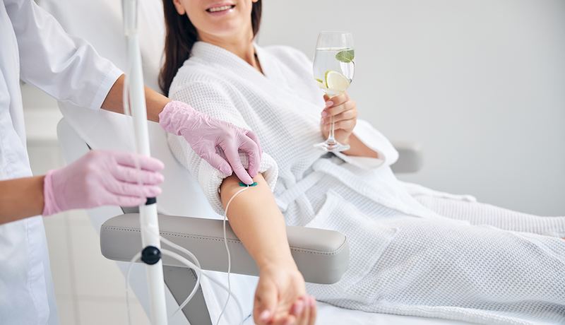 IV therapy drip being placed in the arm